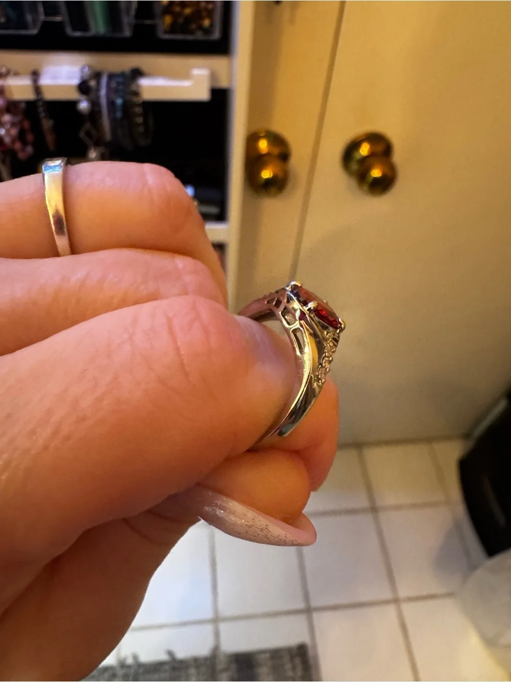 Red Stone Silver Ring